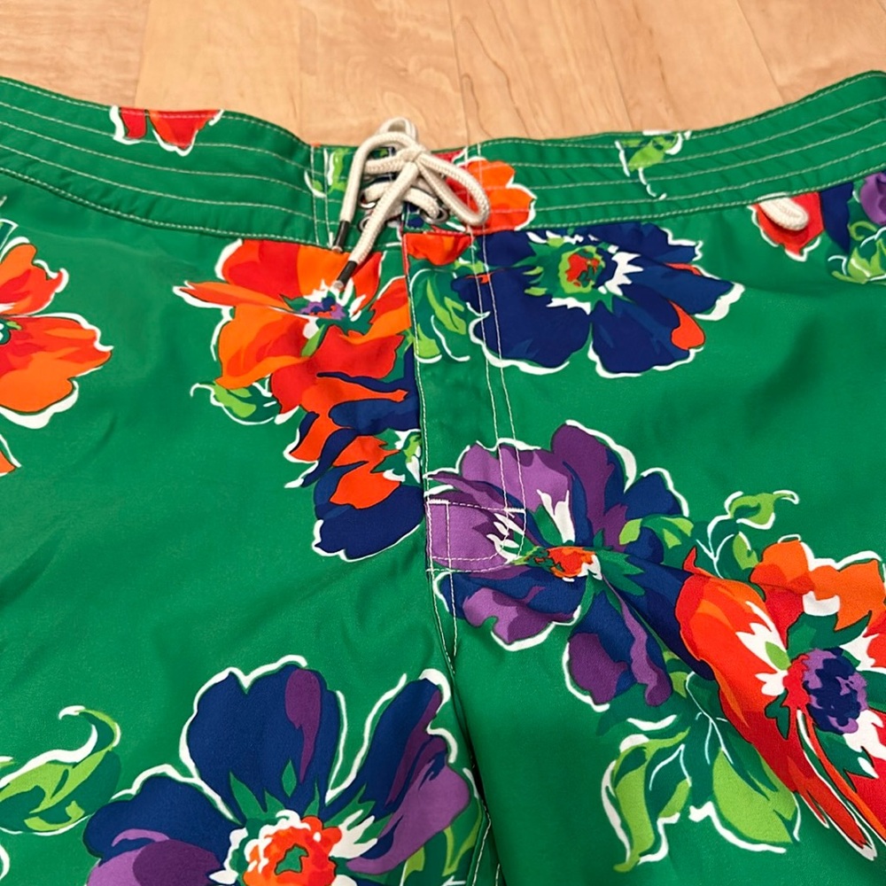 Polo Ralph Lauren Swim Shorts Green Floral Tropical Print Trunks Swimwear